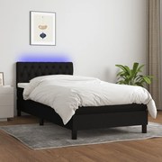 Cama box spring c/ colchão e LED 100x200 cm tecido preto