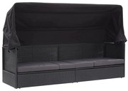 vidaXL Sofá-cama de exterior com toldo vime PE preto