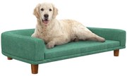 PawHut Sofá para Cães Cama Elevada para Cães Estofada com Almofada Lavável e Pés de Madeira de Pinho 98x67x25 cm Verde