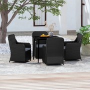 5 pcs conjunto de jantar p/ jardim c/ almofadões preto