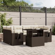 vidaXL 7 pcs conjunto de sofás jardim c/ almofadões vime PE castanho