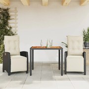 vidaXL 3 pcs conjunto de jantar p/ jardim c/ almofadões vime PE preto