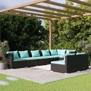 8 pcs conjunto lounge de jardim c/ almofadões vime PE preto