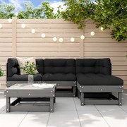 5pcs conjunto lounge jardim com almofadões madeira maciça cinza