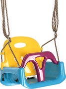 Outsunny Balanço infantil 3 em 1, altura ajustável, encosto removível, para interior e exterior, azul+amarelo, 42 x 33 x 180 cm | Aosom Portugal
