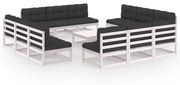 13 pcs conjunto lounge de jardim c/ almofadões pinho maciço