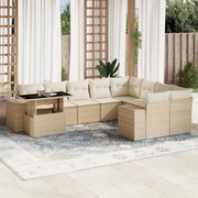 vidaXL 10 pcs conjunto de sofás p/ jardim com almofadões vime PE bege