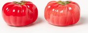 Saleiro e pimenteiro artesanal com forma de tomate Napoli, conjunto de 2