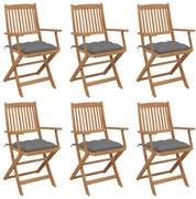 vidaXL Cadeiras de jardim dobráveis c/ almofadões 6 pcs acácia maciça
