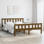 Estrutura de cama casal 135x190 cm madeira maciça castanho-mel