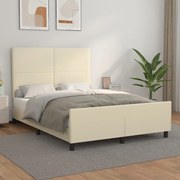 vidaXL Estrutura de cama c/ cabeceira couro artificial 140x190cm creme