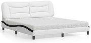 vidaXL Cama com colchão 180x200 cm couro artificial preto e branco