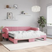 vidaXL Sofá-cama com gavetão 90x200 cm veludo rosa