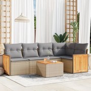 vidaXL 6 pcs conjunto de sofás p/ jardim com almofadões vime PE bege
