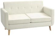 HOMCOM Sofá de 2 Lugares Estofado em Linho Sintético com Apoio para os Braços e Pés de Madeira Sofá Pequeno 138,5x70x75 cm Creme | Aosom Portugal