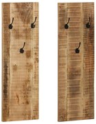 Bengaleiro parede 2 pcs madeira mangueira maciça 36x110x3 cm