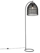 Candeeiro de pé rústico preto com vime - Sam