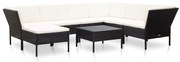 vidaXL 8 pcs conjunto lounge de jardim c/ almofadões vime PE preto