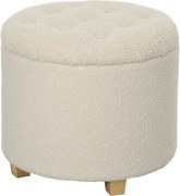 HOMCOM Puff redondo com armazenamento, tampa e pernas de madeira, apoio para os pés para sala de estar, hall, quarto, Creme branco | Aosom Portugal