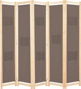 vidaXL Divisória de quarto com 5 painéis 200x170x4 cm tecido castanho