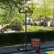 Cesto de Basquetebol de Exterior com Altura Ajustável 235-264 cm Suporte para Bola Rodas e Base Recarregável Preto