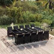 vidaXL 11 pcs conjunto jantar p/ jardim c/ almofadões vime PE preto