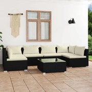 vidaXL 7 pcs conjunto lounge de jardim c/ almofadões vime PE preto