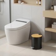 Caixote do lixo para casa de banho de 6 litros, com tampa de bambu, com pedal Preto
