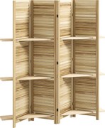 HOMCOM Biombo Interior 4 Painéis 160x170 cm com 3 Prateleiras Madeira Natural | Aosom Portugal