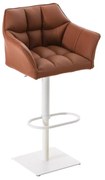 Banco de bar Damaso em couro sintético e com estrutura branca 64 x 88-113 x 45 cm Castanho claro