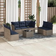 vidaXL 8 pcs conjunto sofás p/ jardim c/ almofadões vime PE cinzento