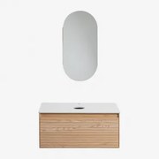 Conjunto De Móvel De Casa De Banho Suspenso 80x50 Cm Em Madeira De Freixo Tedrik Castanho Fresno & Sem Lavatório & Ovalado Com Armazenamento - Sklum