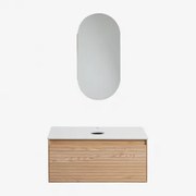 Conjunto De Móvel De Casa De Banho Suspenso Em Madeira De Freixo Tedrik Castanho Fresno & Sem Lavatório & Ovalado Com Armazenamento 45x90 Cm - Sklum