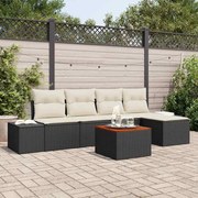 vidaXL Conjunto de Sofá de Jardim de 6 Peças com Almofadas Pretas em Rattan Sintético e Acácia