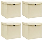 vidaXL Caixas de arrumação com tampa 4 pcs 32x32x32 cm tecido creme