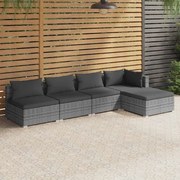 vidaXL 5 pcs conjunto lounge de jardim c/ almofadões vime PE cinzento
