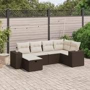 vidaXL 6 pcs conjunto de sofás jardim c/ almofadões vime PE castanho