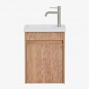 Conjunto De Móvel De Casa De Banho Suspenso Em Madeira Com Lavatório Integrado Narek Castanho Fresno & Sem Espelho & - Sklum