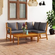 vidaXL 4 pcs conjunto lounge de jardim c/ almofadões acácia maciça