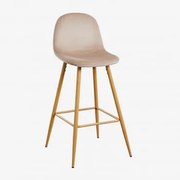 Pacote De 4 Bancos Altos Em Veludo Glamm Castanho Trigo & ↑75 Cm & Madeira Natural - Sklum