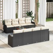 vidaXL Conjunto de Sofá de Jardim - 9 Peças com Almofadas - Rattan Preto e Acácia