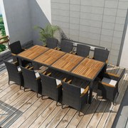 11 pcs conjunto jantar exterior com almofadões vime PE preto