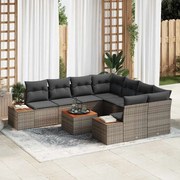 vidaXL Sofá de Jardim 9 Peças com Almofadas Cinzas em Rattan e Acácia