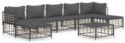 8 pcs conjunto lounge de jardim c/ almofadões vime PE antracite