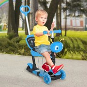 Trotinete 5 em 1 para crianças de acima de1 ano trotinete de 3 rodas com assento removível guiador ajustável 62x25x72,5 cm Azul