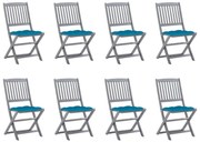 vidaXL Cadeiras de exterior dobráveis 8pcs c/ almofadões acácia maciça