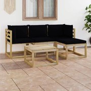 5 pcs conjunto lounge de jardim com almofadões pretos