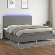 Cama box spring c/ colchão e LED 200x200 cm tecido cinza-escuro