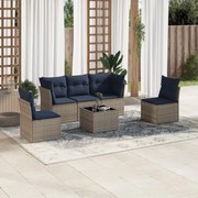 vidaXL 6 pcs conjunto sofás p/ jardim c/ almofadões vime PE cinzento