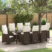 vidaXL Conjunto de Jantar de Jardim 9 Peças com Almofadas Castanho Rattan